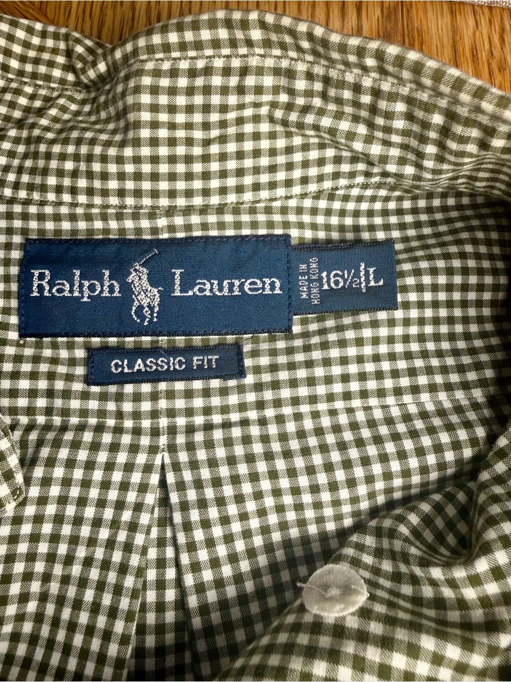 Ralph Lauren Green and White Gingham Button-Down Shirt - Picture 5 of 7